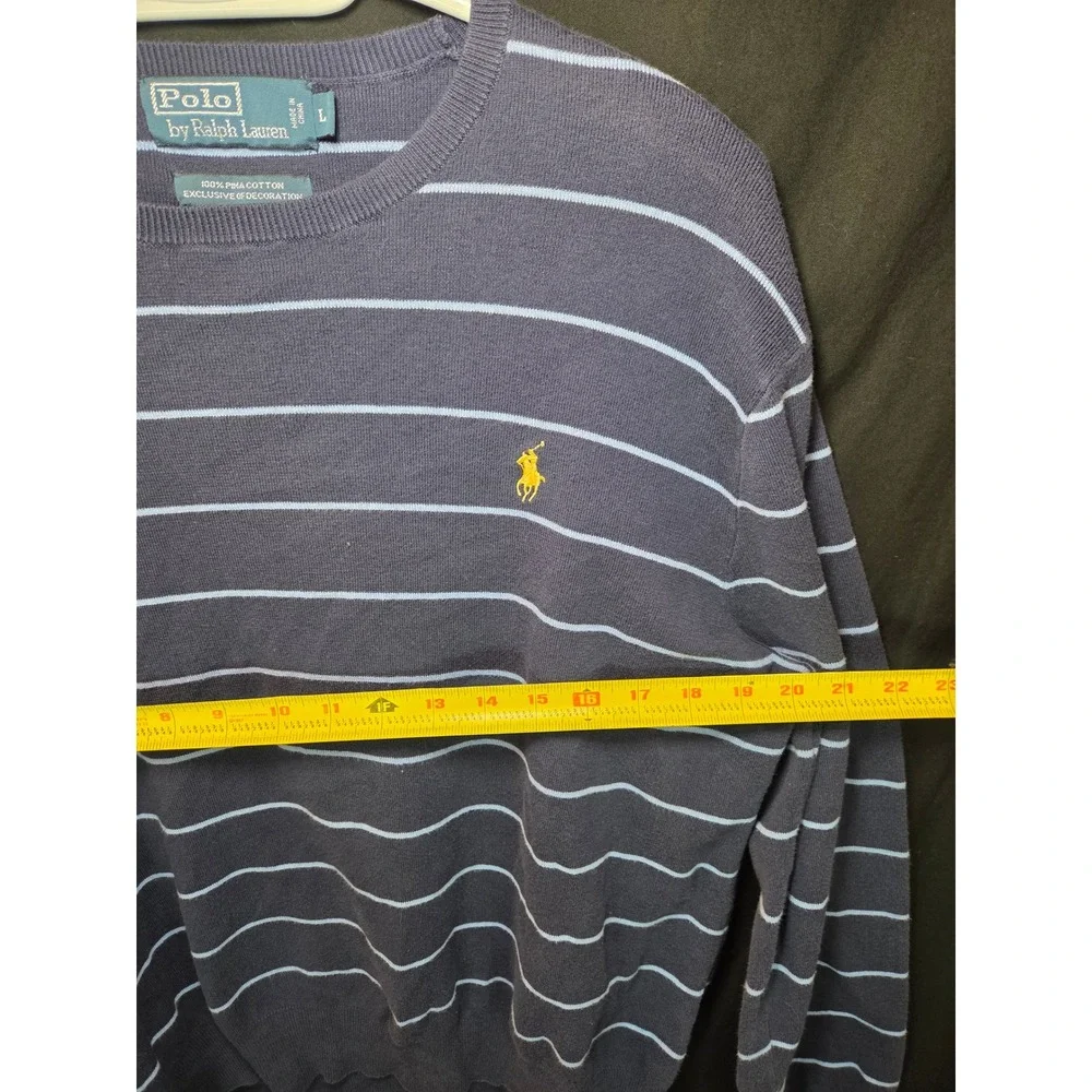 Polo Ralph Lauren Mens‎ Pima Cotton Sweater Striped Crew Neck Long Sleeve Size L
